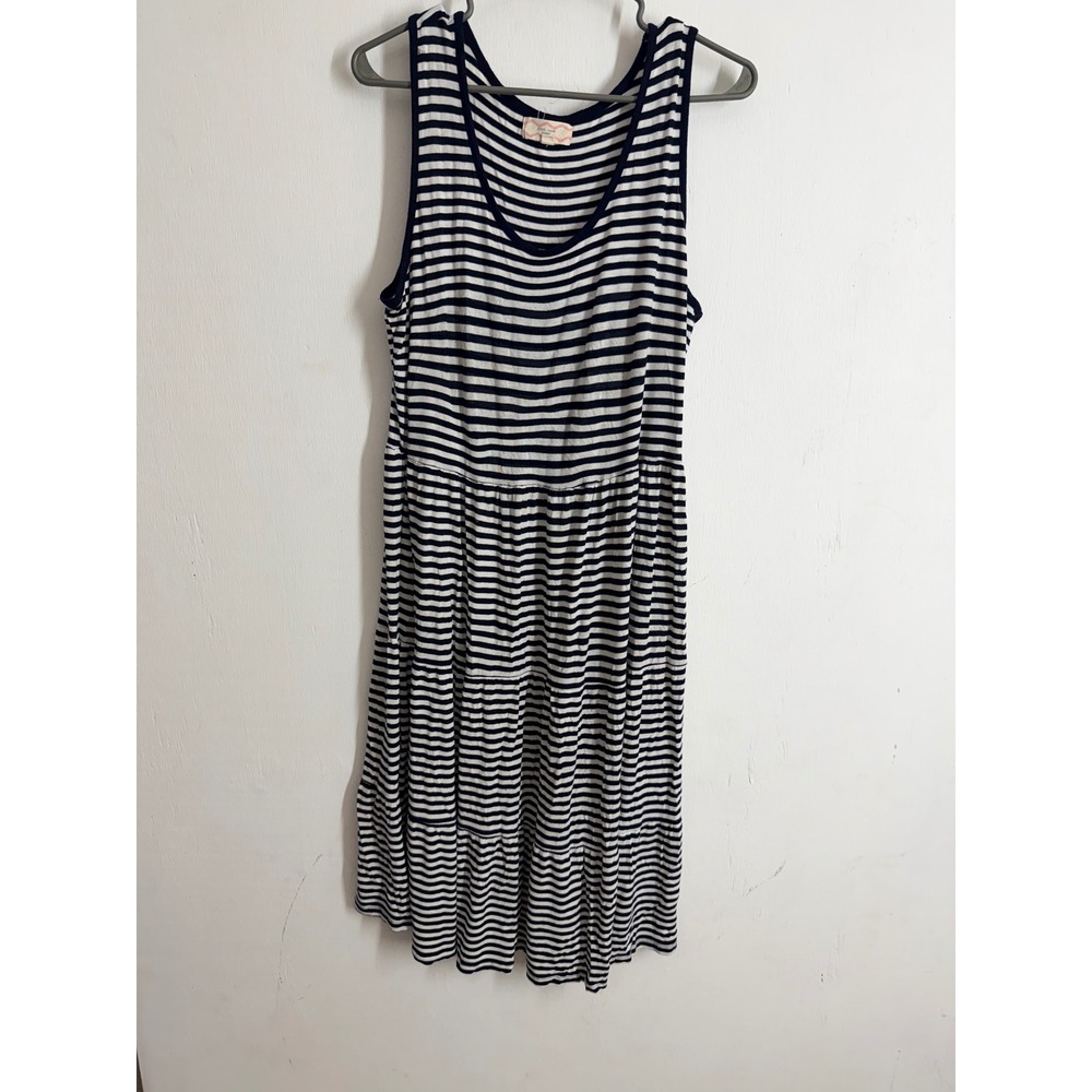 Pink Rose Navy White Striped Tiered Sleeveless Midi Dress Plus Size 2X PS39437WR